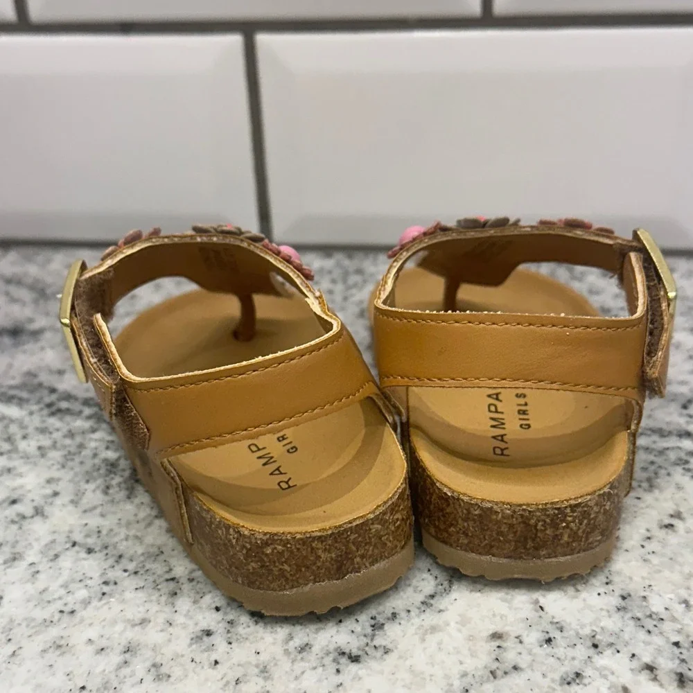 Rampage Toddler 5 Lil Zoey Sandals Tan Floral 3D Flower Cork Midsole Boho Summer